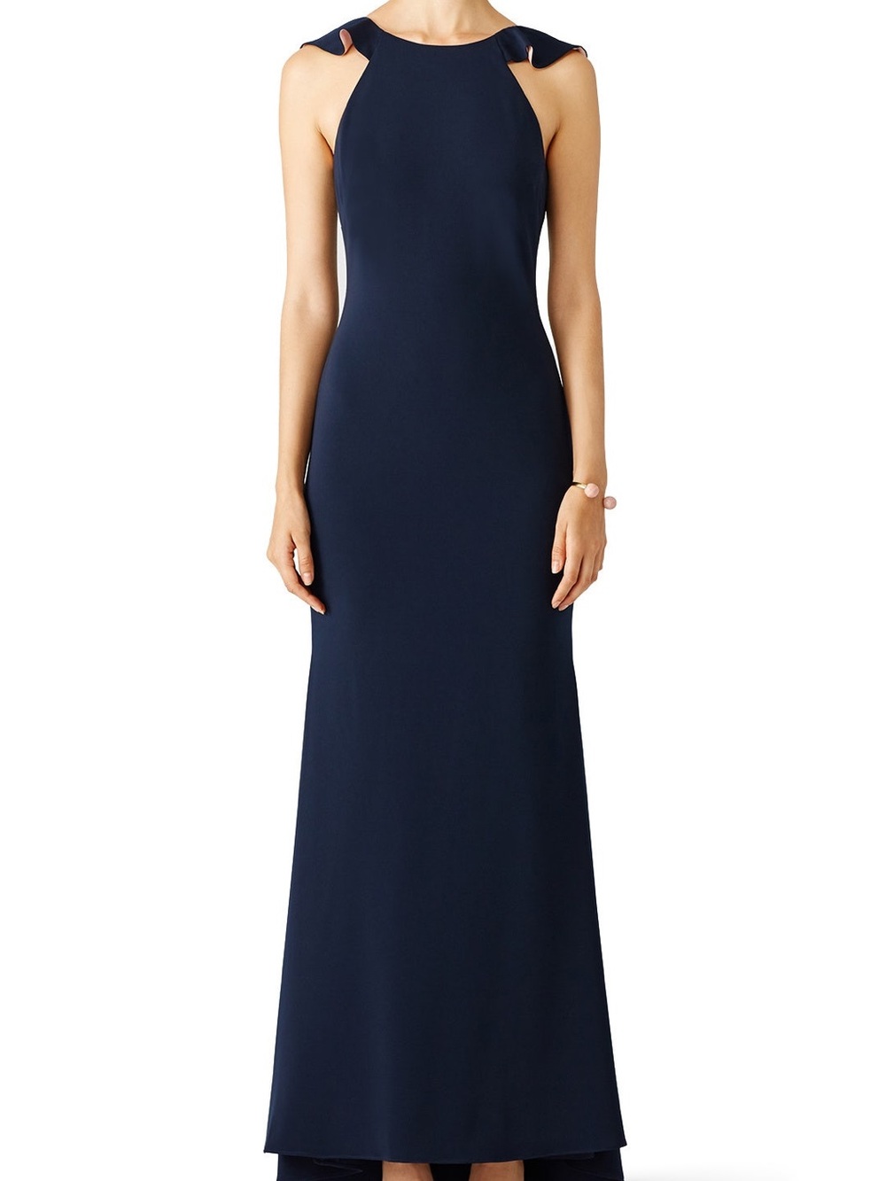 Badgley Mischka Navy Backless Halter Gown
